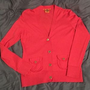 Tory Burch Cashmere Blend Sweater Cardigan Coral L